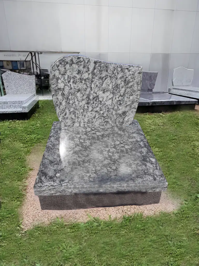 Monument cinéraire en granit gris moucheté au design élégant et épuré.